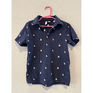 Janie and Jack Boy's Size 6 Sailboat Short Sleeves Polo Shirt Navy Blue
